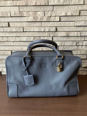LOEWE Amazona 36 Leather Handbag Gold Hardware Gray blue Top Handle Bag