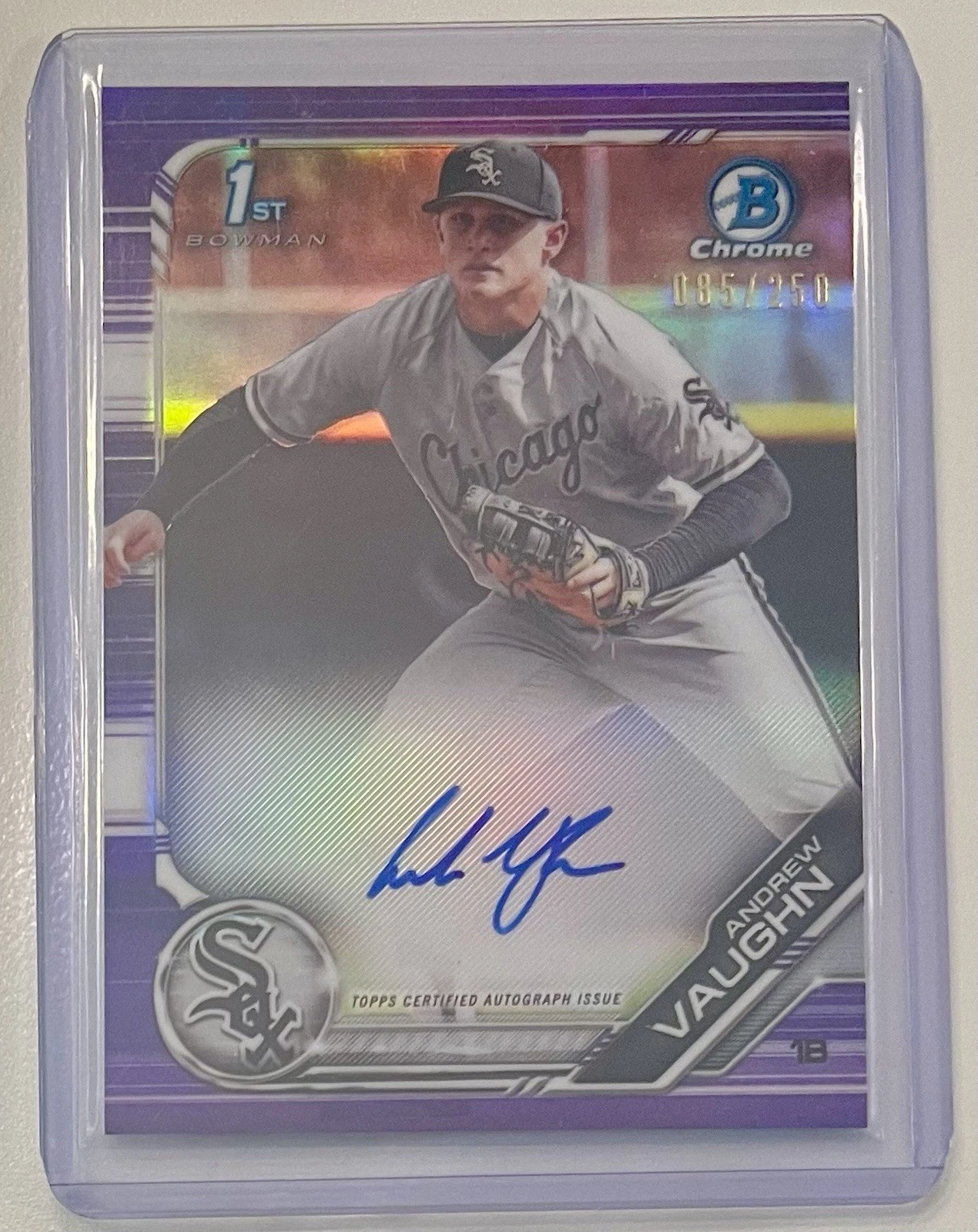 2019 Bowman Chrome Draft Auto ANDREW VAUGHN Purple Refractor /250 RC Brewers