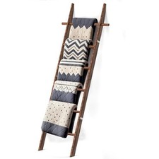 Farmhouse Wooden Blanket Ladder with Removable Hooks Brown 6-Tier Dark Brown