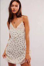 Free People Now Or Never Mini Slip Printed Lace Cross Ivory Nightwear Dress XS