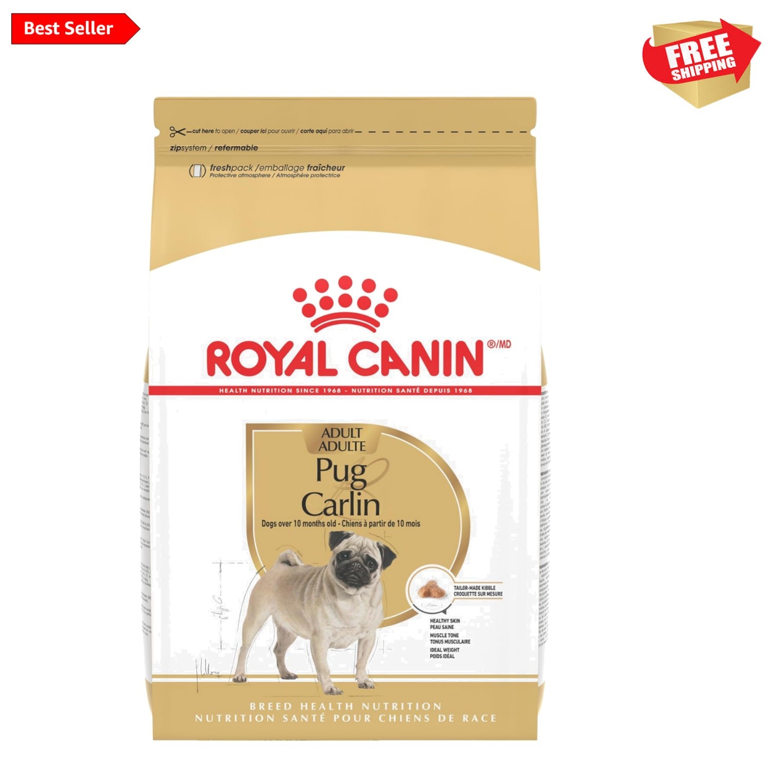 Breed Health Nutrition Pug Adult Dry Dog Food, 10 lb Bag