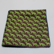 Seaward  Stearn NWOT 100 Silk Pocket Square In Brown with Green Fox Print