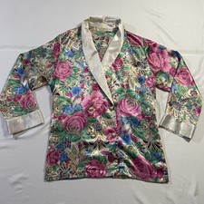 Vtg Victoria  s Secret Gold Label Floral Satin Pajama Top P Sleep Shirt Blazer