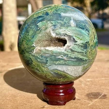 2.2LB Natural Aquatic Plants Agate Crystal Sphere water grass Moss agate Ball