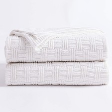 Large 100 Cotton White Cable Knit Throw Blanket 60x80 for Couch Sofa Bed