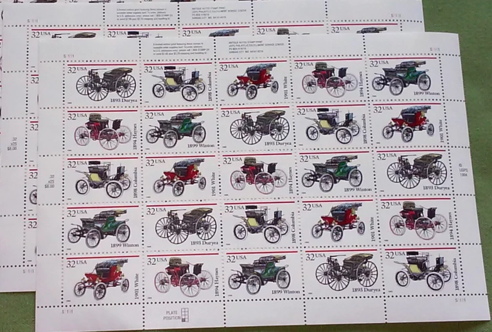 Two Souvenir Sheets x 25 = 50 ANTIQUE AUTOS 32¢ US Postage Stamps. # 3019-3023 - Image 3 of 4