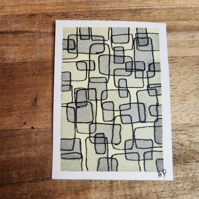 ACEO Original Watercolor Art Card Abstract Geometric Shapes By  Angela Perkinson
