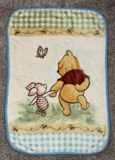 Winnie The Pooh Piglet Holding Hands Vintage Fleece Baby Blanket 30" X 44" Blue
