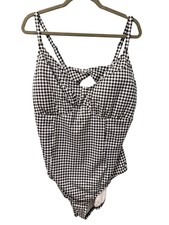 Time and True Black / White Gingham One Piece Swimsuit Plus Size 3X. NWT
