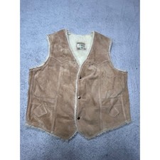 Vintage Genuine Leather Suede Shearling Lined Western Vest Tan adult Large 70s