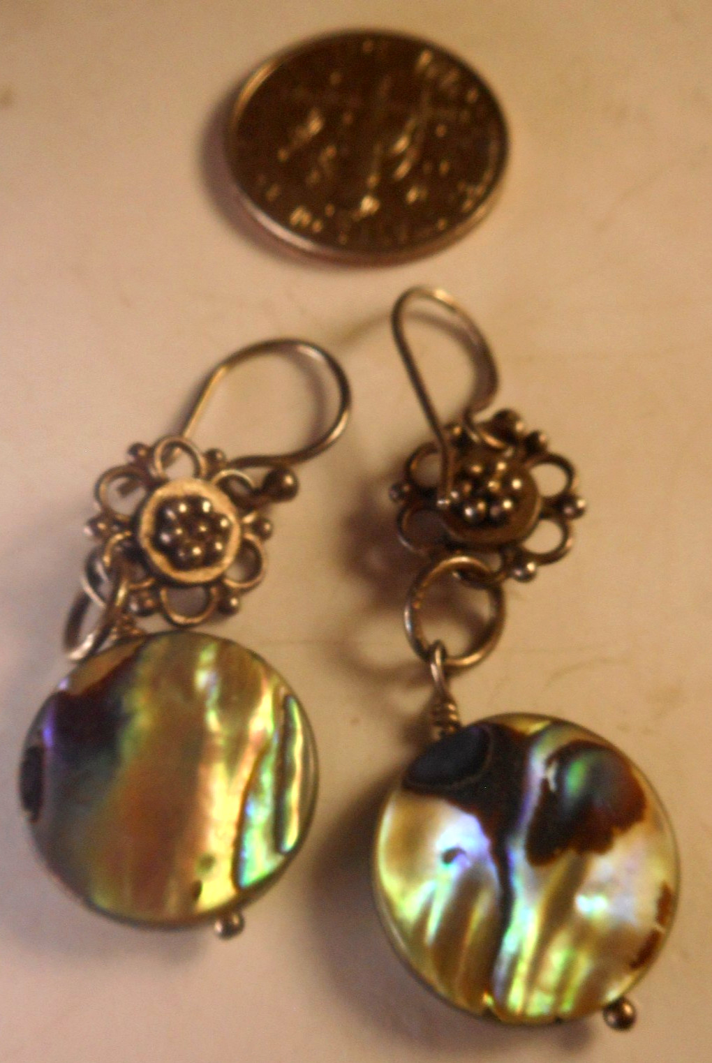 Vtg Silvertone Round Abalone Drop Dangle Hook Ear… - image 4