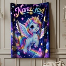 Rainbow Winged Unicorn Coral Fleece Blanket Personalized Fantasy Decor