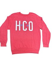 Hollister Womens Pullover Long Sleeve Coral Red Logo HCO Crewneck Sweatshirt