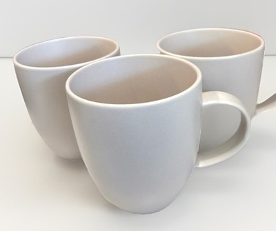NEW Le Creuset 350ml Stoneware Mugs 3PC Light Grey RARE Textured Matte Finish