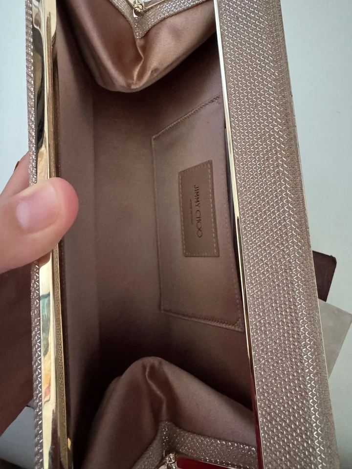 Bolso de Mano Jimmy Choo Cayla Polvo Rosa Brillo Malla Nuevo con Caja y Bolsa para el Polvo Foto 3 de 4