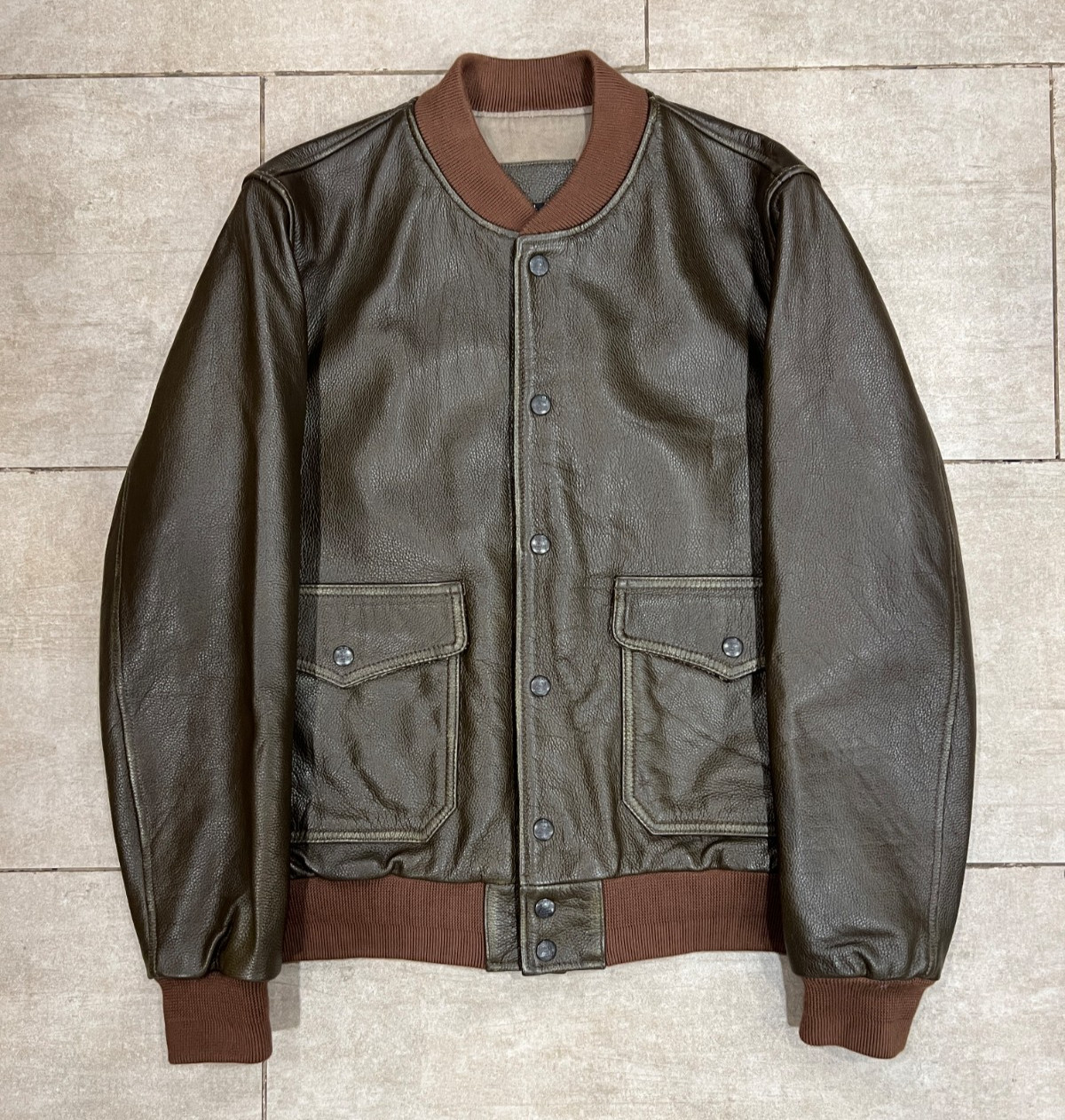 RRL Ralph Lauren Men's Brown Cowhide Leather Bomber Jacket Sample