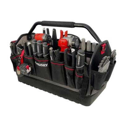 Husky Tool Tote Bag 20in Heavy Duty Waterproof Base 31 Pockets