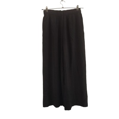 h&m womens trousers black straight wide leg pockets elasticated waist size small