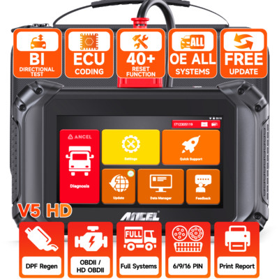 ANCEL V5 HD Heavy Duty Trucks Diagnostic OBD2 Scanner ECU Coding BI-Directional