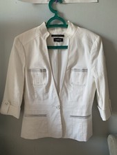 Bebe Cream V Silver Stitching Cute Classy Cropped /shirt 3/4lenght Sleeve