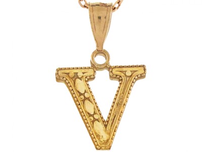 10k or 14k Real Yellow Gold 1.29cm Letter V Cute Charm Pendant