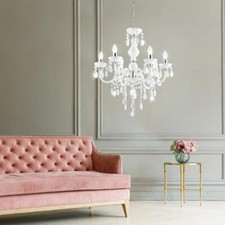 Lampadario Luce a Sospensione Cristalli Cromo Bianco 6 Fiamma Sala da Pranzo