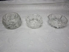 Three Vintage Clear Round Glass Open Salt Cellars.