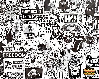 100 pcs Black & White Sticker Pack Longboard Skateboard Adult Laptop Fun  Decal