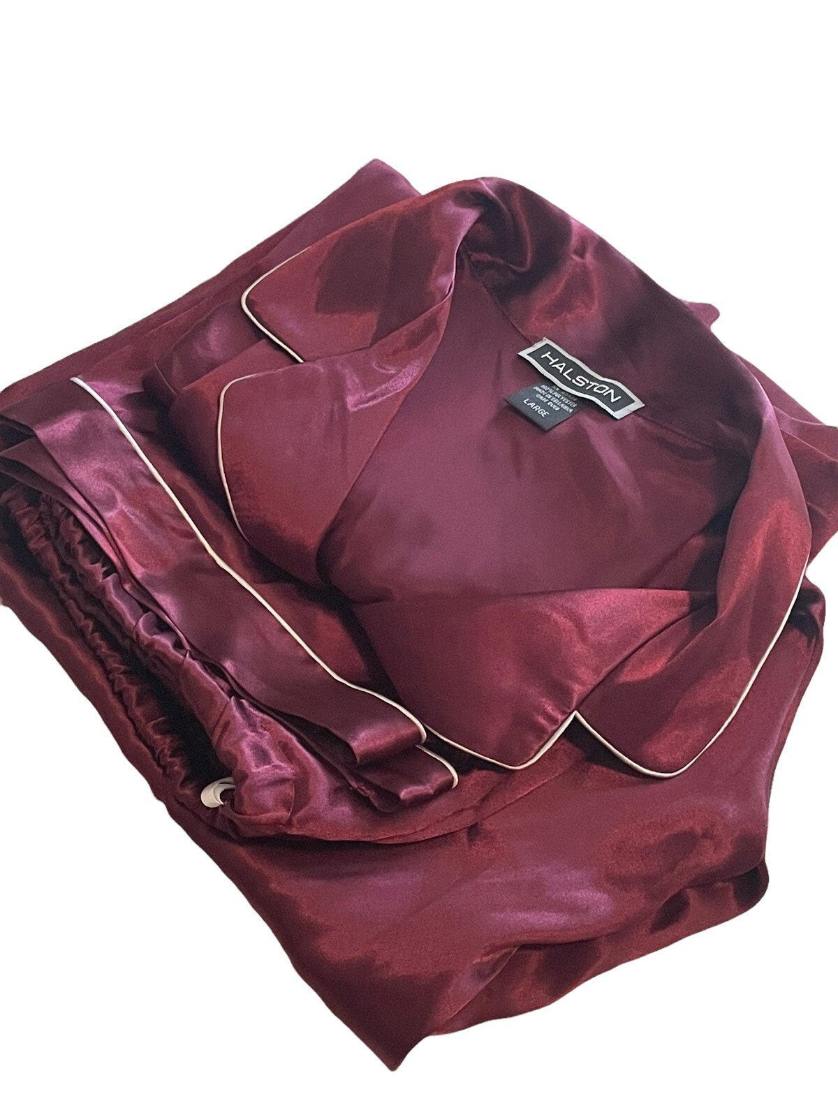 Halston Pajama Lounge Set Solid Maroon Satin Larg… - image 5