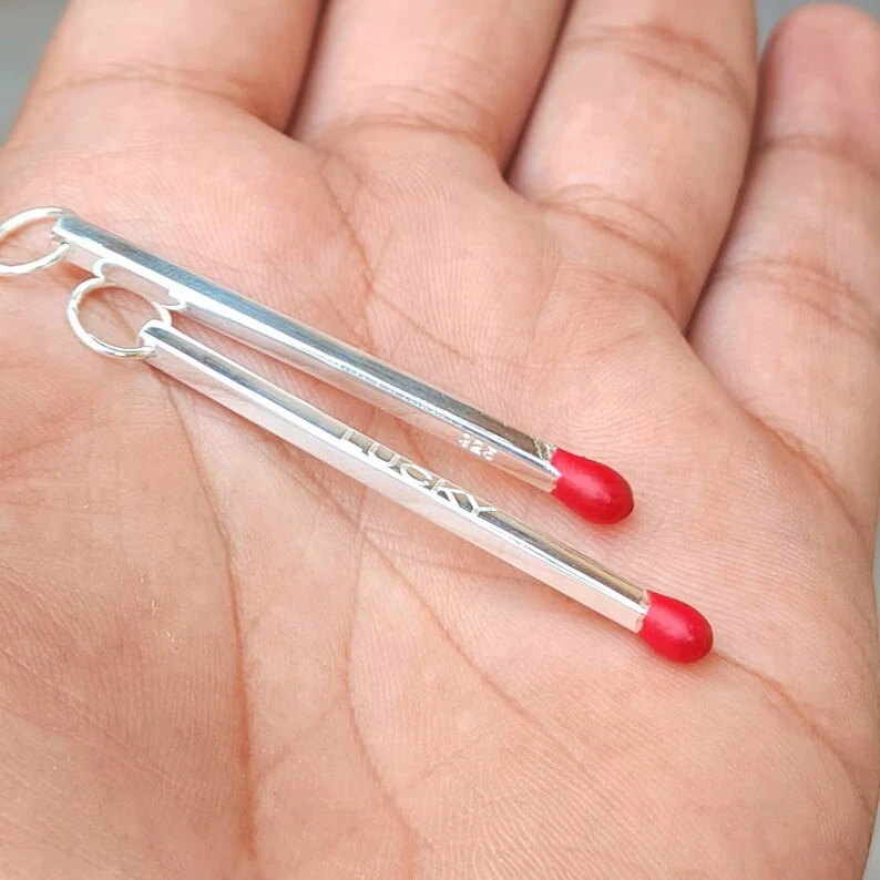 Personalized Charm Solid 925 Sterling Silver Match Stick Charm Pendant For Gift - Image 4 of 4
