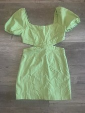 ASOS Parallel Lines Puff Sleeve Cut Out Mini Dress Sage Green US 6 UK 10 Medium