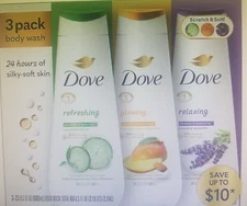 DOVE REFRESH, GLOW & RELAX BODY WASH, VARIETY PACK, LAVENDER (23 oz BOTTLES)