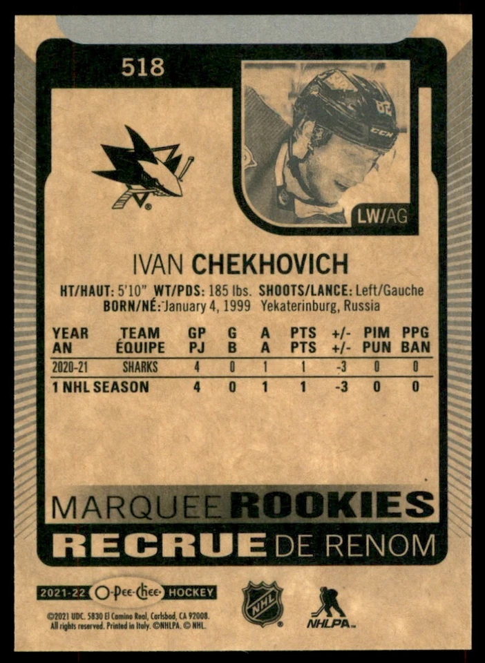 2021-22 O-Pee-Chee Ivan Chekhovich RC #518 - Image 2 of 2