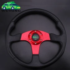 14" 350mm Red Flat Drifting Racing Steering Wheel Universal 6 Holes Horn Button