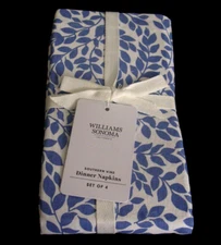 WILLIAMS SONOMA SOUTHERN VINE DINNER NAPKINS BLUE 100% COTTON SET OF 4  NEW/WTAG