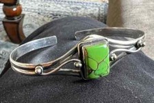 Graceful Copper Turquoise Gemstone 925 Sterling Silver Bracelet Cuff