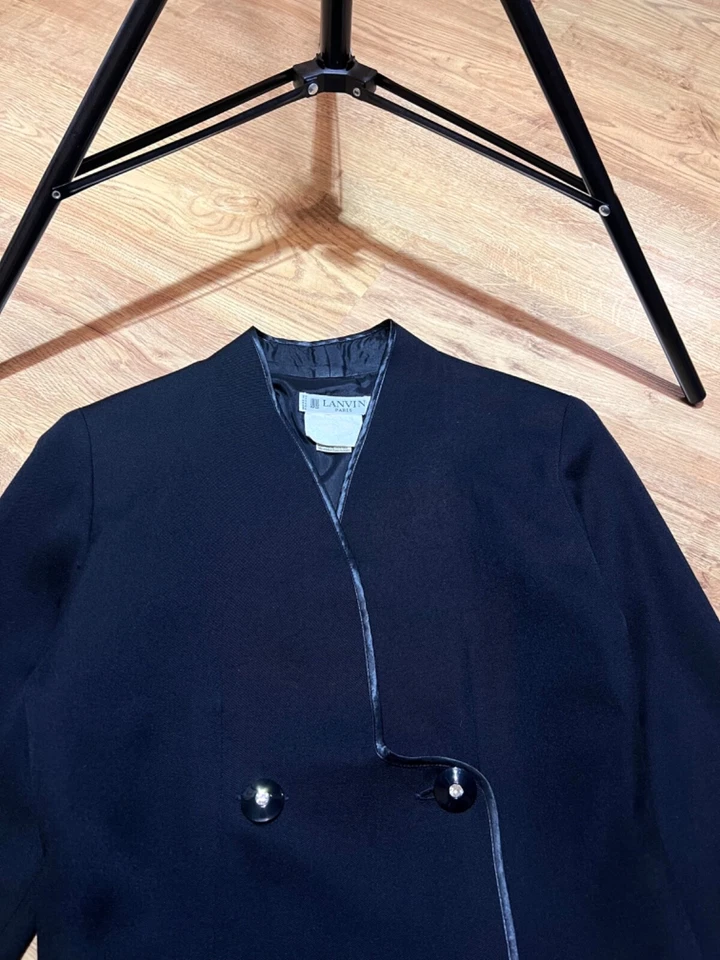 Blazer Abrigo Lana Doble Pecho Lanvin Paris Vintage Años 90 Negro Para Mujer Talla S Foto 4 de 4