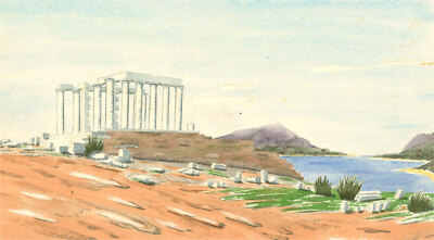 Aquarell Des 20. Jahrhunderts - Tempel Des Poseidon, Griechenland