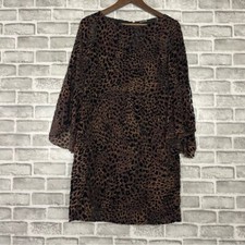 Eli’s Tahari Leopard Cheetah Animal Print Flowy Bell Sleeve Elegant Midi Dress 6