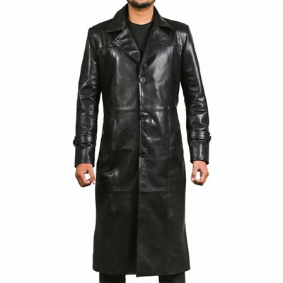 Leder Trenchcoat Herren Mantel Herren lang schwarz Lederjacke Wintermantel