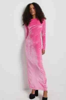pink christmas dress womens Straight Look Velvet Long Sleeve Evening Cocktail Dress pink christmas party outfit