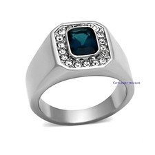 Natural London Blue topaz  CZ Gemstones 925 Sterling silver Ring for Men's 849