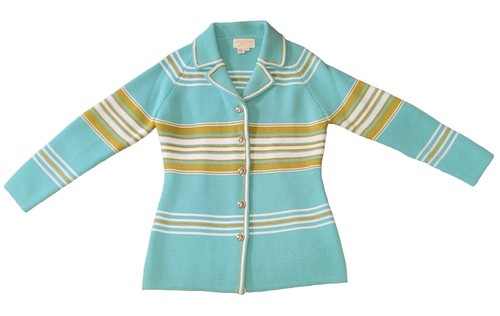 Vtg 1960s Virgin Orlon Acrylic Baby Blue Cardigan Sweater L