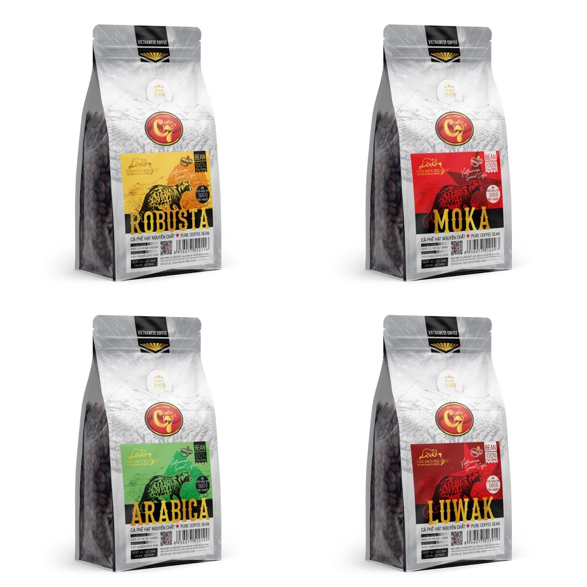 Golden Weasel Vietnamese Coffee Beans Arabica, Robusta, Moka