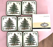 Pimpernel Spode Christmas Tree Collection Coasters 4" square Set of 6 Cork backs