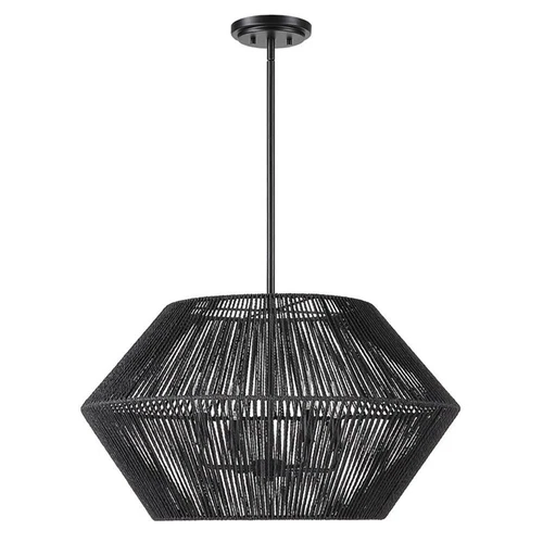Uttermost Suva 4-Light Transitional Steel & Rattan Pendant in Matte Black - Picture 3 of 8