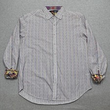 Robert Graham Shirt Men s XL White Horizontal Striped Flip Cuff Long Sleeve