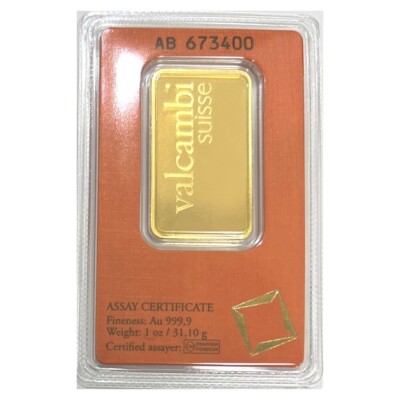 1 oz Gold Bar Valcambi Suisse .9999 Fine Gold ( In Assay Card