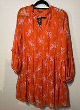 Vince Camuto Dress spring floral orange ruffle boho NWT size Large
