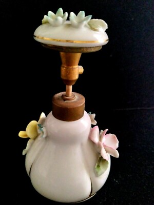 Vintage DeV Porcelain Perfume Spray Atomizer Bottle Applied Flowers Empty